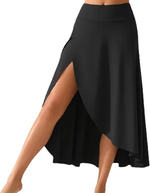 Womens Maxi Skirts Flowy High Waist Wrap Skirt with Slit Asymmetrical Ruffle High Low with Shorts