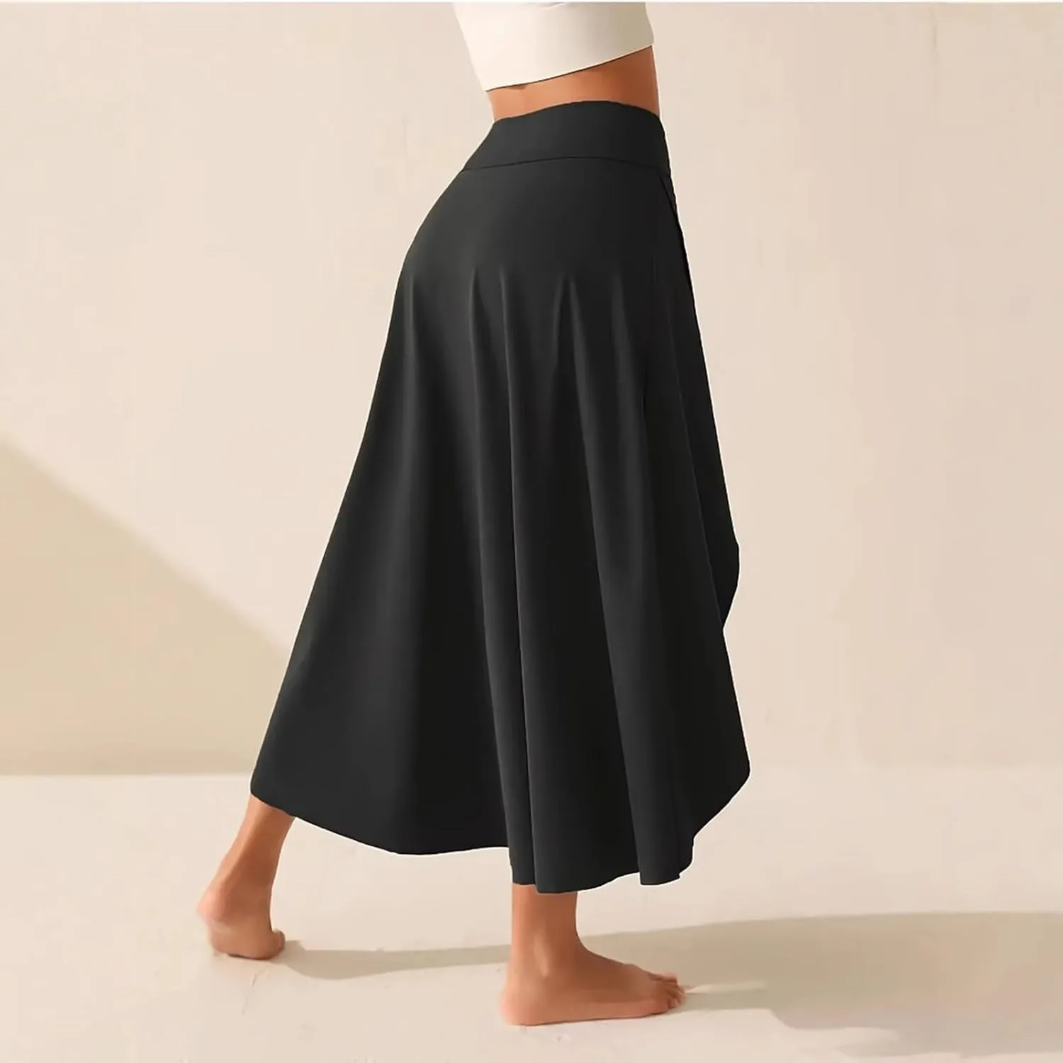 Womens Maxi Skirts Flowy High Waist Wrap Skirt with Slit Asymmetrical Ruffle High Low with Shorts