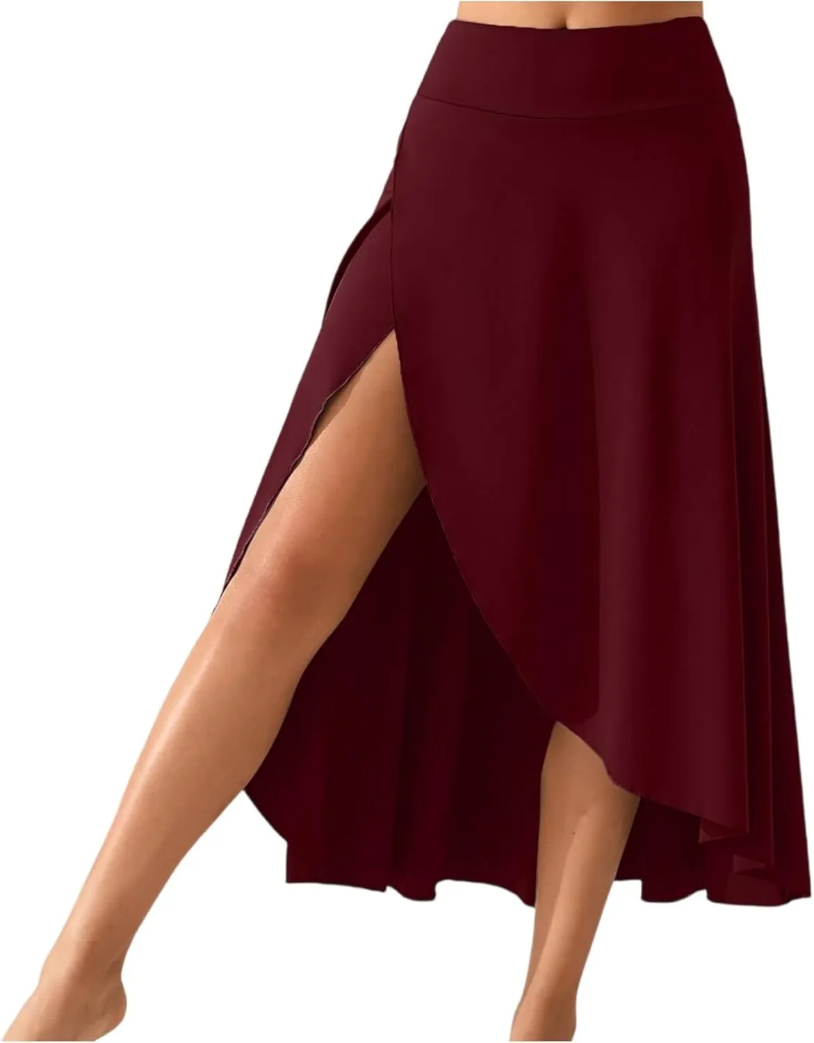 Womens Maxi Skirts Flowy High Waist Wrap Skirt with Slit Asymmetrical Ruffle High Low with Shorts