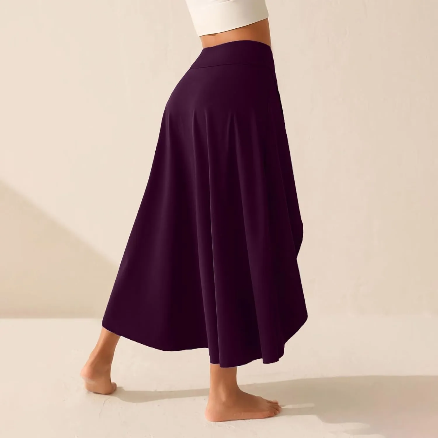Womens Maxi Skirts Flowy High Waist Wrap Skirt with Slit Asymmetrical Ruffle High Low with Shorts