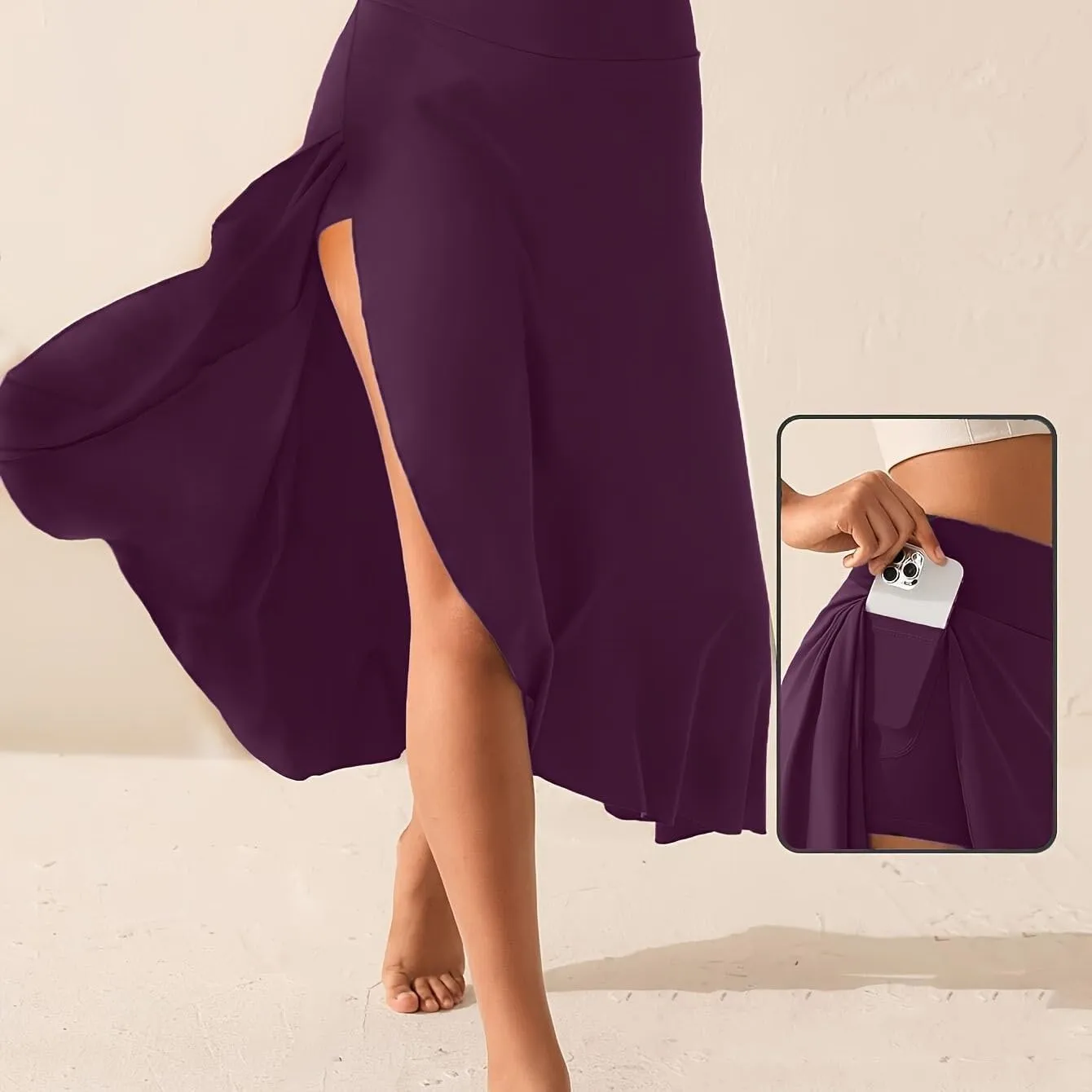 Womens Maxi Skirts Flowy High Waist Wrap Skirt with Slit Asymmetrical Ruffle High Low with Shorts