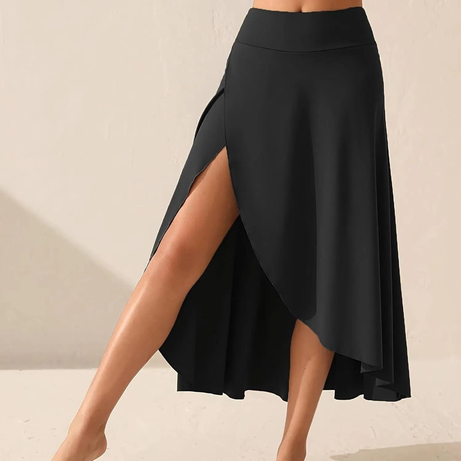 Womens Maxi Skirts Flowy High Waist Wrap Skirt with Slit Asymmetrical Ruffle High Low with Shorts