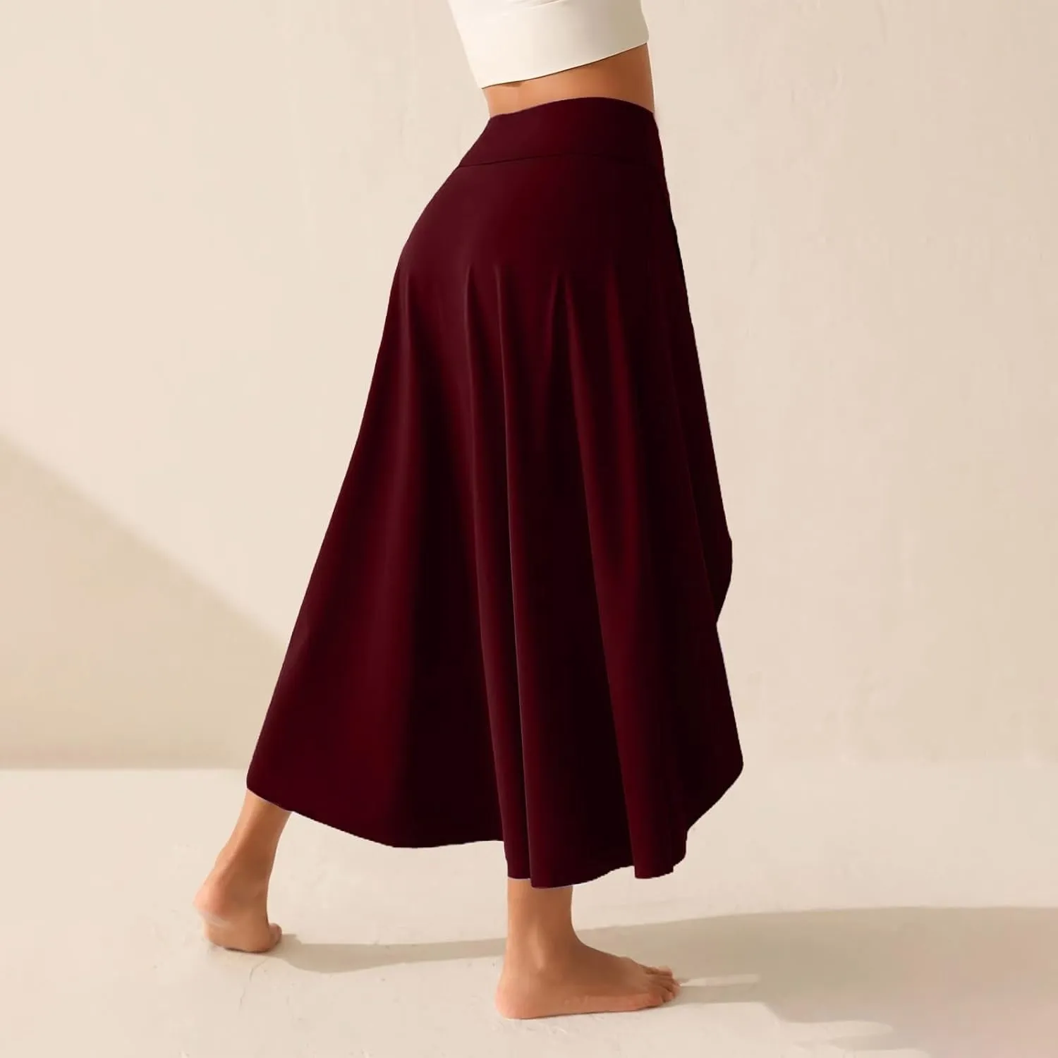 Womens Maxi Skirts Flowy High Waist Wrap Skirt with Slit Asymmetrical Ruffle High Low with Shorts