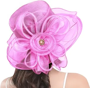 Women's Organza Church Kentucky Wide Brim Derby Fascinator Bridal Cocktail Tea Party Elegant Wedding Dress Hats