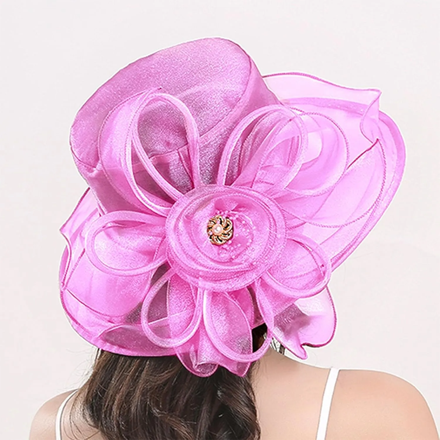 Women's Organza Church Kentucky Wide Brim Derby Fascinator Bridal Cocktail Tea Party Elegant Wedding Dress Hats