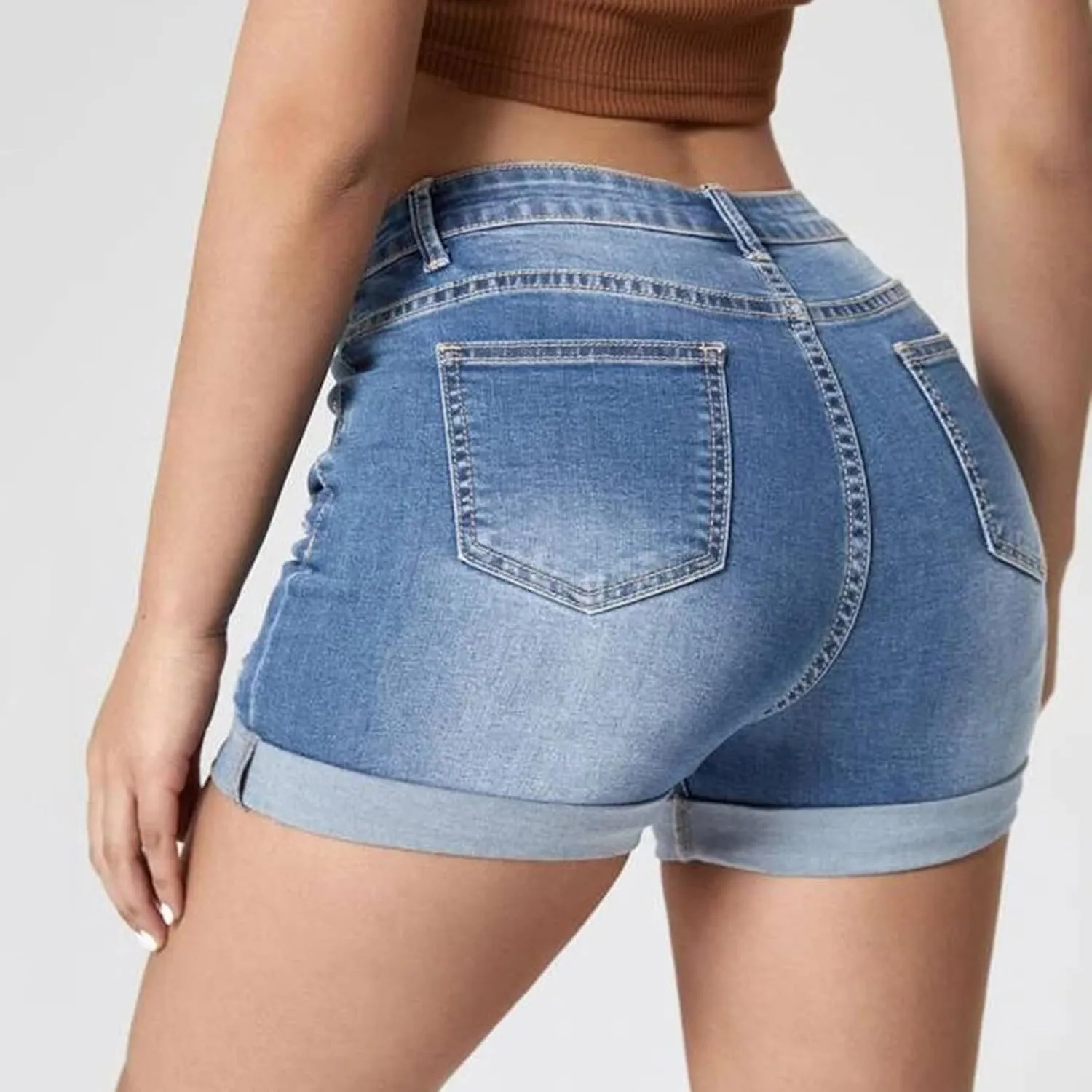 Women's Ripped Denim Shorts High Waist Trendy Casual Summer 2025 Stretchy Jean Shorts Girls Y2k Folded Hem Hot Shorts