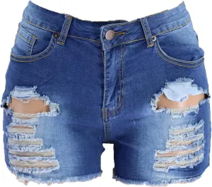 Women's Ripped High Waisted Jean Shorts Summer Hot Raw Hem Casual Shorts Frayed Holes Denim Shorts with Pockets
