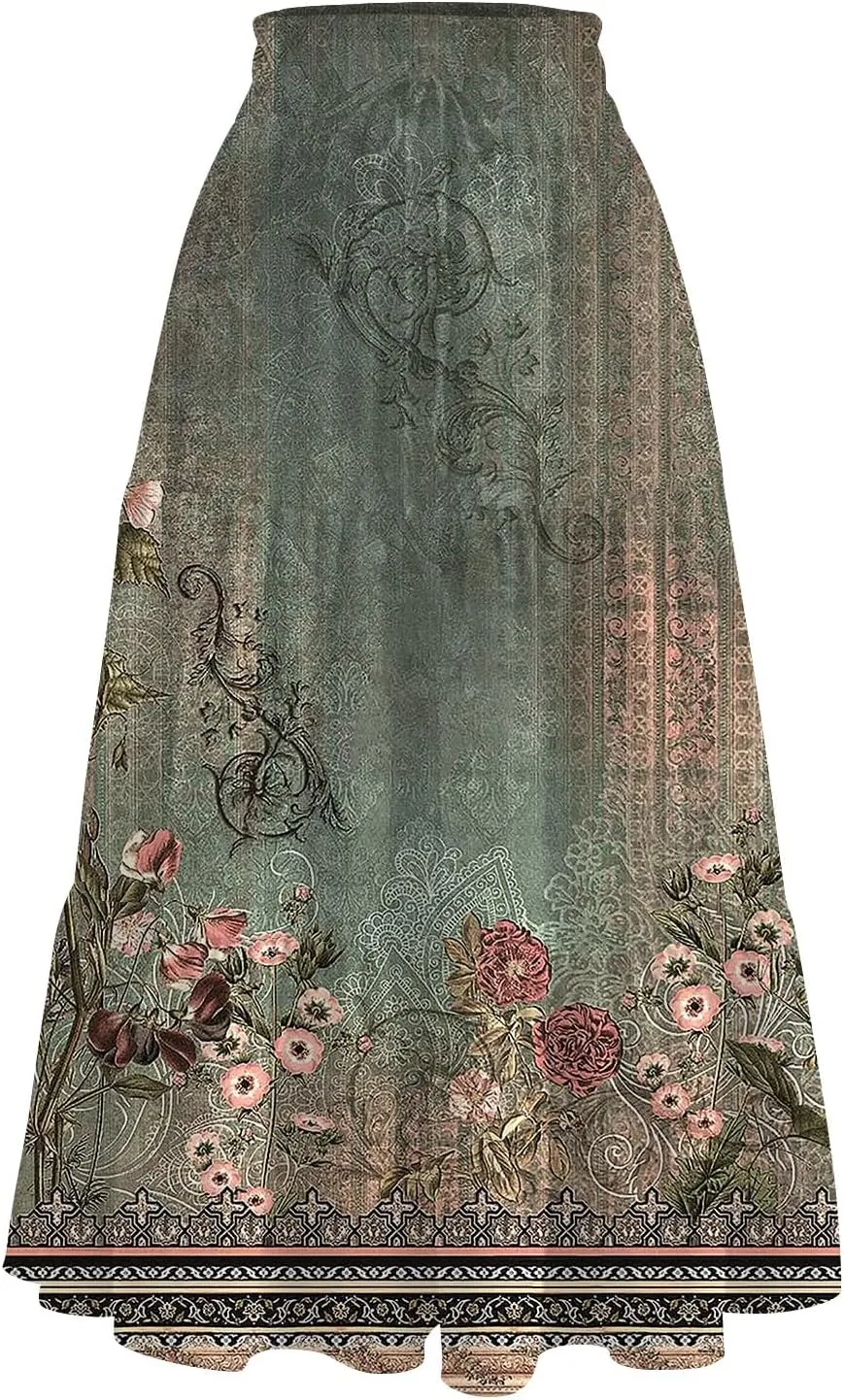 Women's Skirts Long High Waist Flowy Maxi Skirt A-Line Bohemian Style Summer