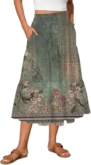 Women's Skirts Long High Waist Flowy Maxi Skirt A-Line Bohemian Style Summer
