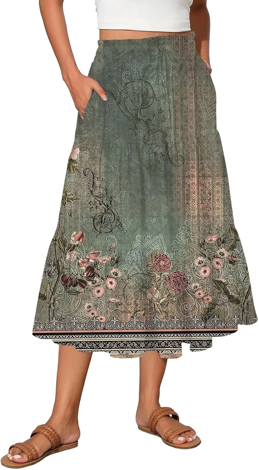 Women's Skirts Long High Waist Flowy Maxi Skirt A-Line Bohemian Style Summer