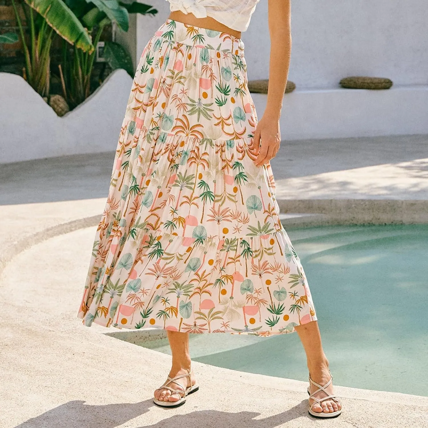 Women's Skirts,Sexy Flowy Maxi Skirts for Women 2025 Trendy Beach Vacation Long Boho Skirt Spring Summer