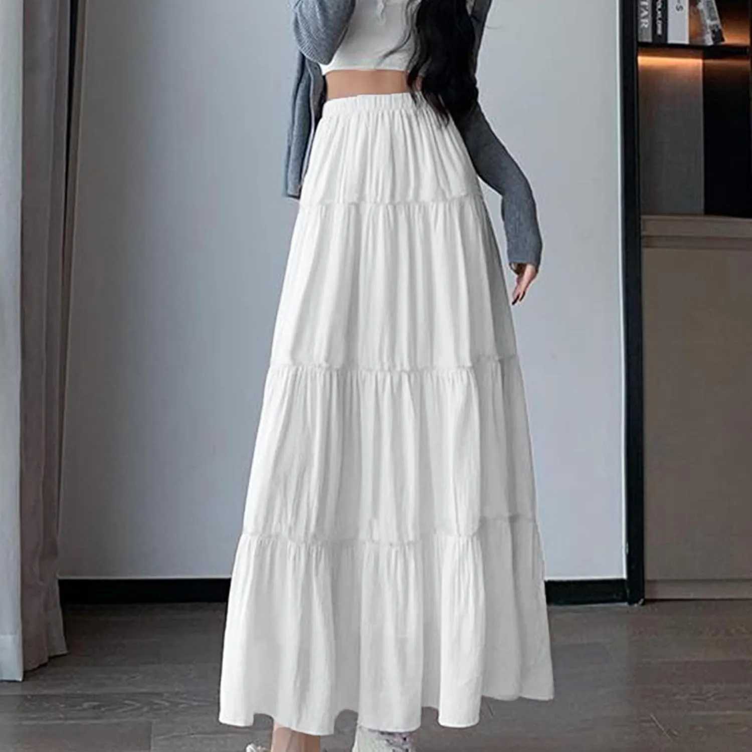 Womens Summer Boho Skirts Elastic Waist Flowy Swing Tiered A Line Ruffle Beach Skirt 2025 Summer Fashion Maxi Skorts