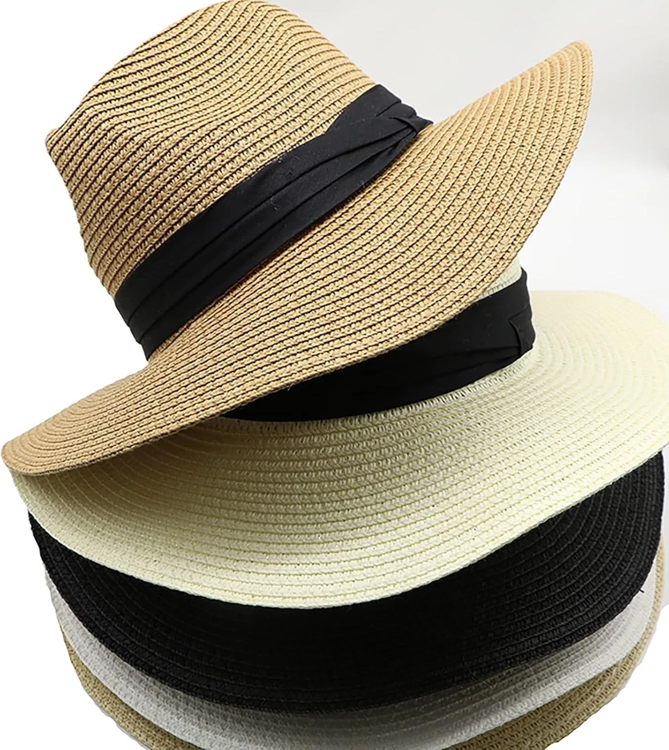 Womens Summer Sun Beach S1 Hat Travel Foldable Wide Brim Summer Hat with Big Bow