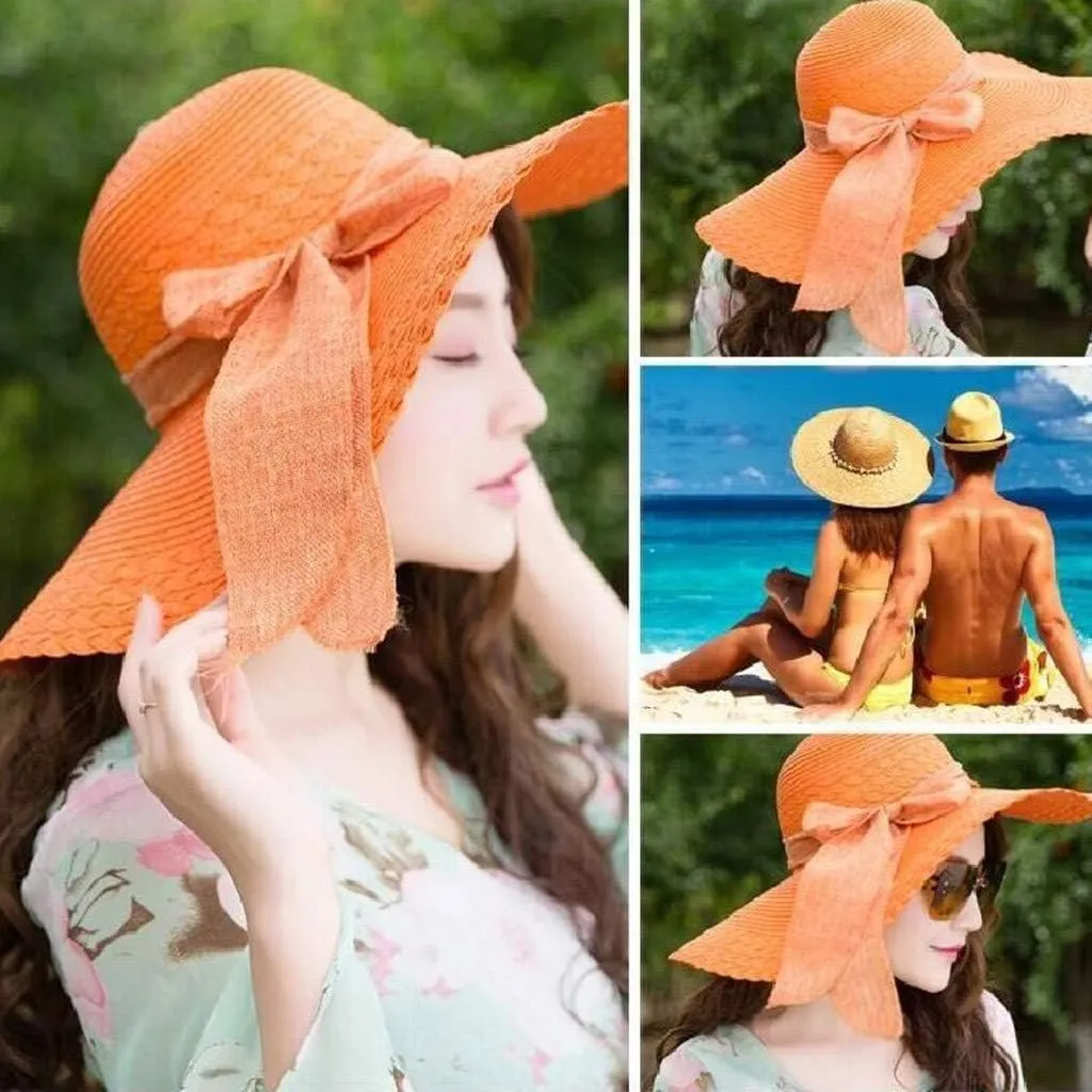 Womens Sun Straw Hat Wide Brim UPF 50 Summer Foldable Roll up Floppy Beach Hats Outdoor Sun Hats for Women