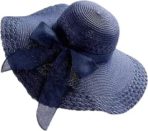 Womens Sun Straw Hat Wide Brim UPF 50 Summer Foldable Roll up Floppy Beach Hats Outdoor Sun Hats for Women