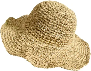 Womens Sun Visor Hat Wide Brim Beach Straw Hats for Women Cap Floppy Foldable Roll-Up Straw Hats for Women