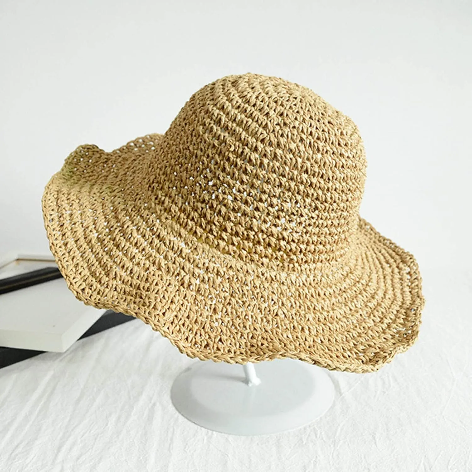 Womens Sun Visor Hat Wide Brim Beach Straw Hats for Women Cap Floppy Foldable Roll-Up Straw Hats for Women