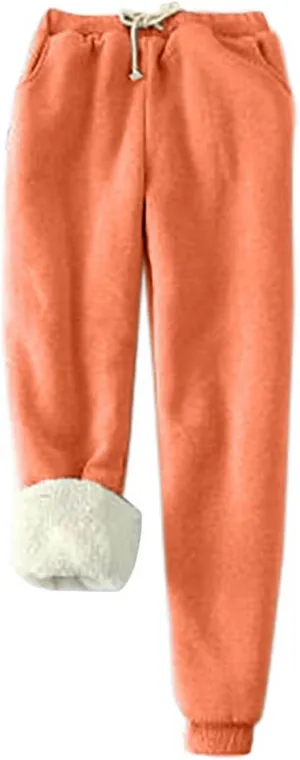 Womens Sweatpants Fleece Sherpa Lined Pants with Pocket Soft Thermal Leggings Winter Warm Sherpa Lined Joggers