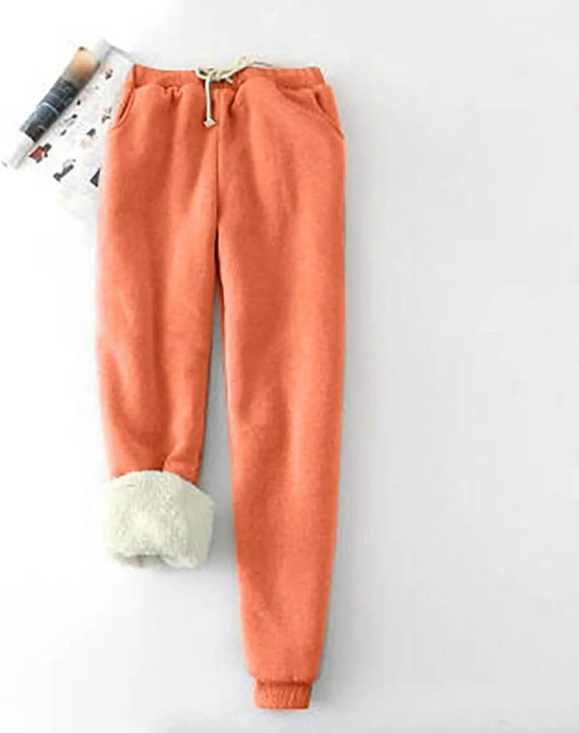 Womens Sweatpants Fleece Sherpa Lined Pants with Pocket Soft Thermal Leggings Winter Warm Sherpa Lined Joggers