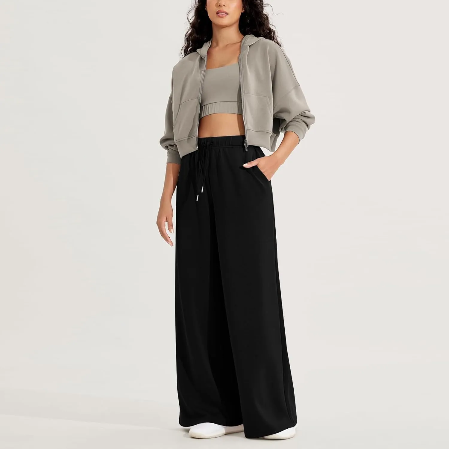 Womens Tall Sweatpants Loose Fit Wide Leg Joggers with Pockets Business Casual Comfy High Wasited Sweat Pants Preppy