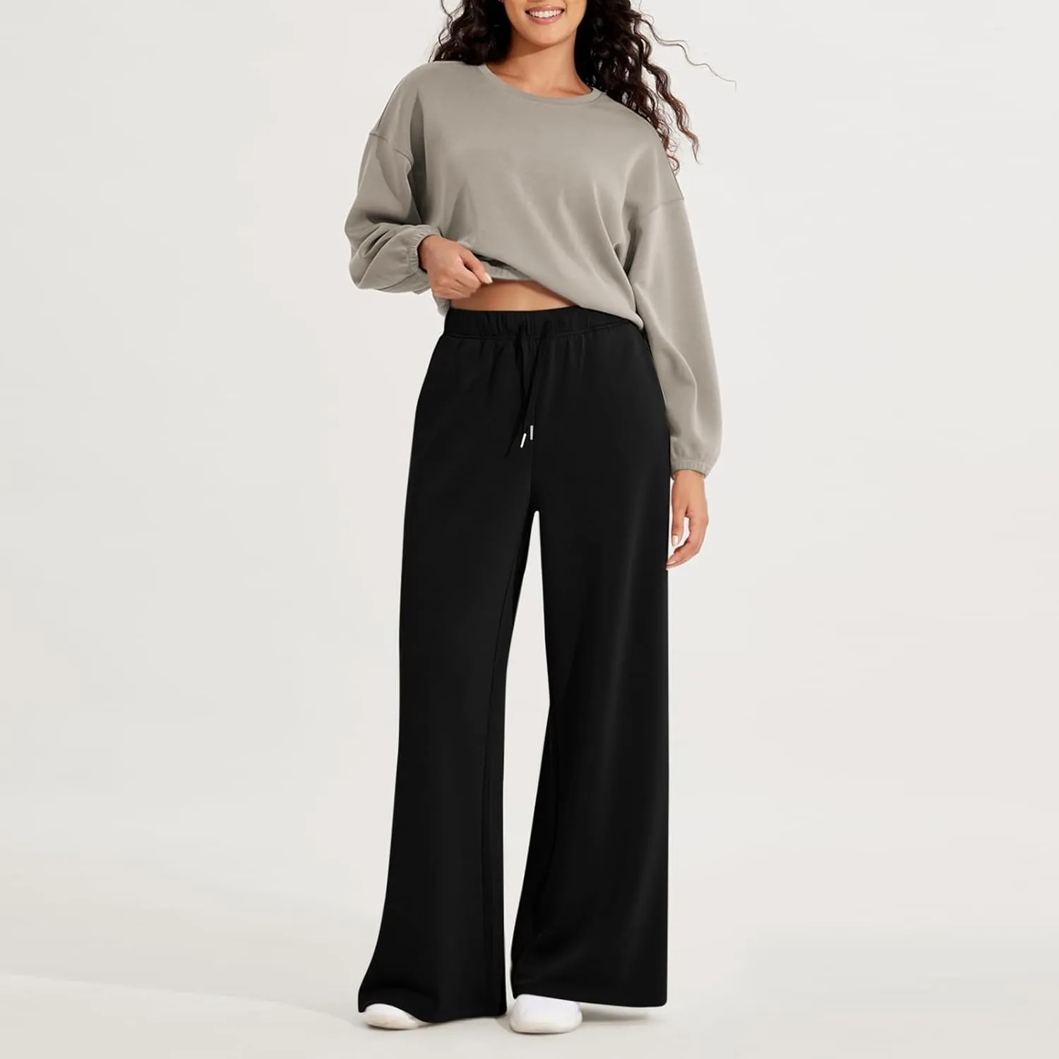 Womens Tall Sweatpants Loose Fit Wide Leg Joggers with Pockets Business Casual Comfy High Wasited Sweat Pants Preppy