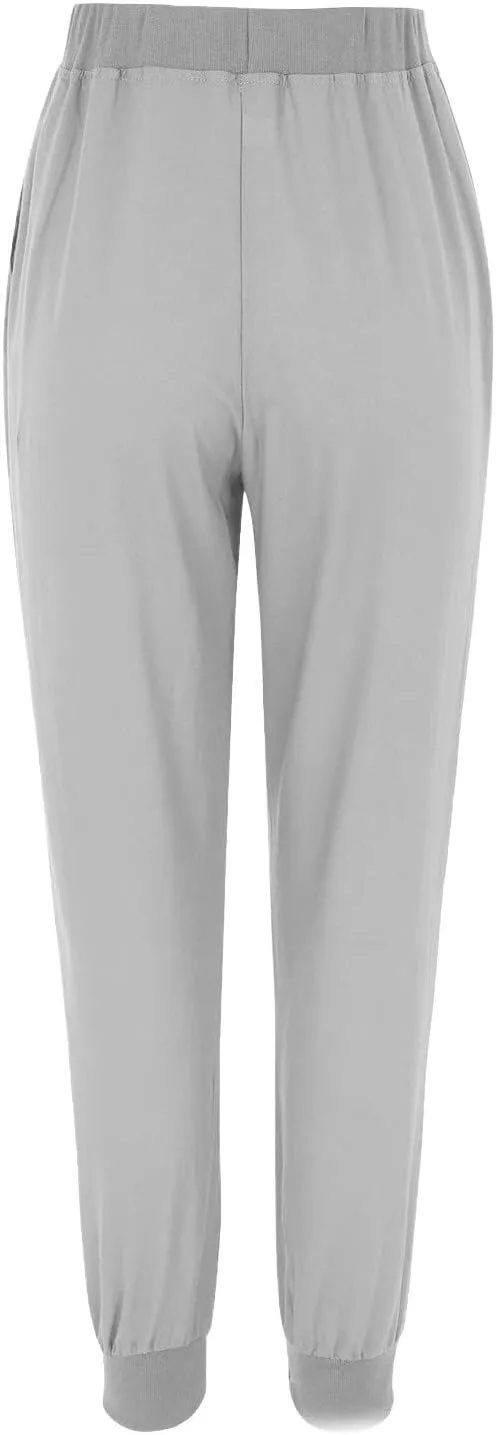 Womens Tapered Pant Summer Lightweight Cotton Linen Pants Drawstring Elastic Waist Loose Fit Casual Pant with Pockets
