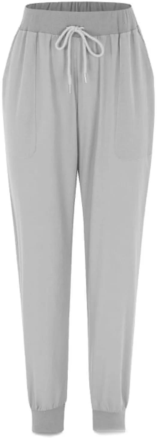 Womens Tapered Pant Summer Lightweight Cotton Linen Pants Drawstring Elastic Waist Loose Fit Casual Pant with Pockets