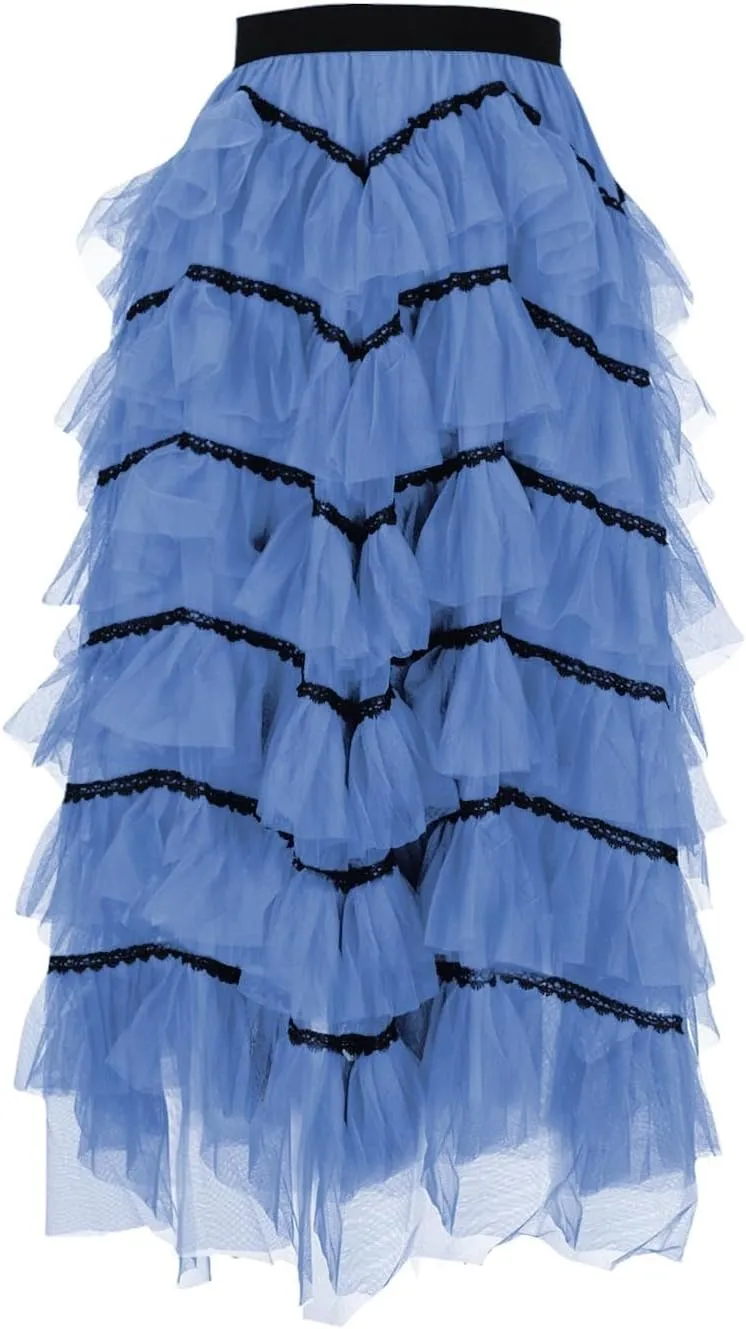 Women's Tulle Skirts Maxi Elastic Waist Cake Layered Ruffles Mesh Long Tiered Skirt Flowy A-Line Party Tutu Skirts