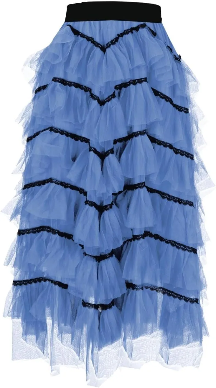 Women's Tulle Skirts Maxi Elastic Waist Cake Layered Ruffles Mesh Long Tiered Skirt Flowy A-Line Party Tutu Skirts
