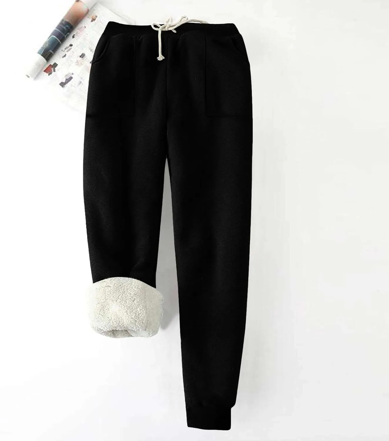 Women's Warm Fleece Lined Pants Plus Size High Waist Casual Sweatpant Solid Color Casual Fall Winter Pants