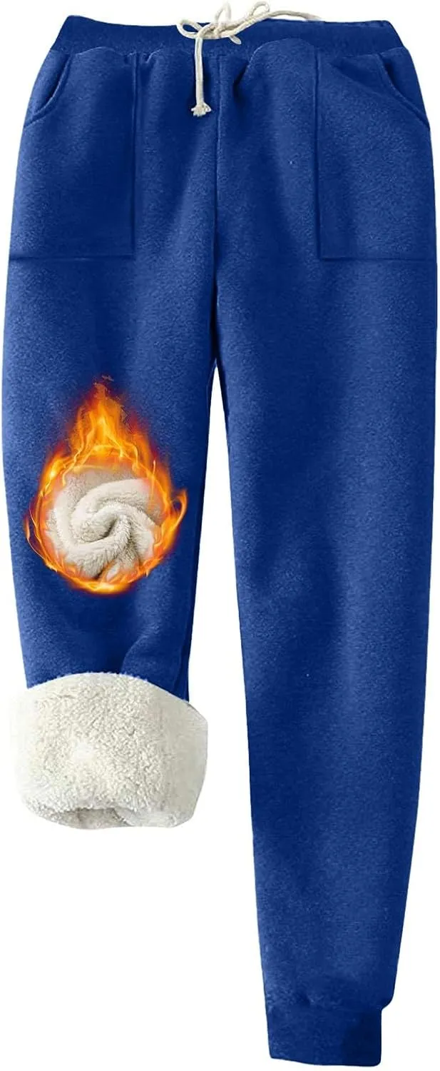 Women's Warm Fleece Lined Pants Plus Size High Waist Casual Sweatpant Solid Color Casual Fall Winter Pants