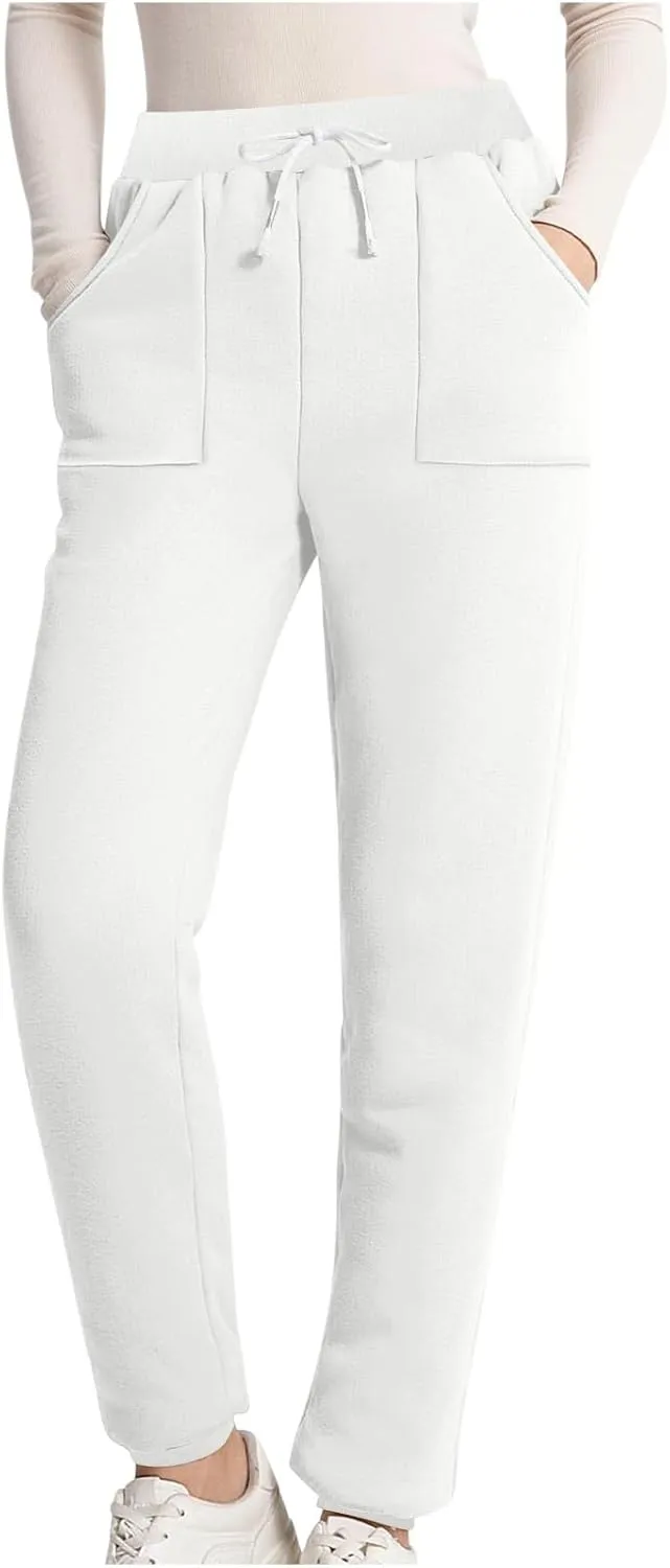 Women's Warm Fleece Lined Pants Plus Size High Waist Casual Sweatpant Solid Color Casual Fall Winter Pants