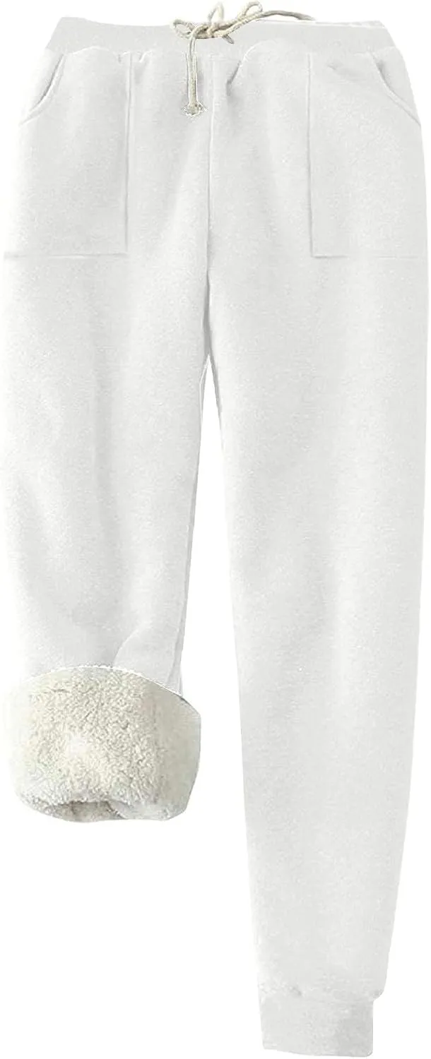 Women's Warm Fleece Lined Pants Plus Size High Waist Casual Sweatpant Solid Color Casual Fall Winter Pants