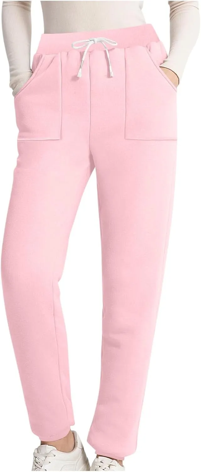 Women's Warm Fleece Lined Pants Plus Size High Waist Casual Sweatpant Solid Color Casual Fall Winter Pants