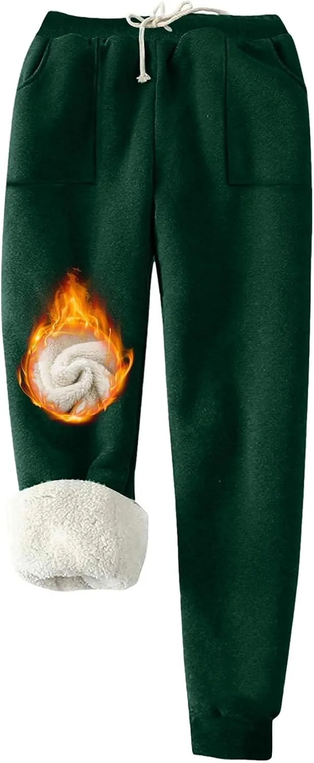 Women's Warm Fleece Lined Pants Plus Size High Waist Casual Sweatpant Solid Color Casual Fall Winter Pants
