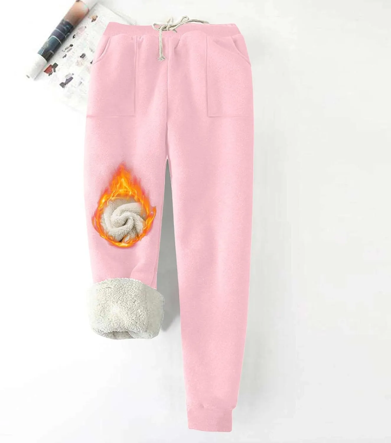 Women's Warm Fleece Lined Pants Plus Size High Waist Casual Sweatpant Solid Color Casual Fall Winter Pants