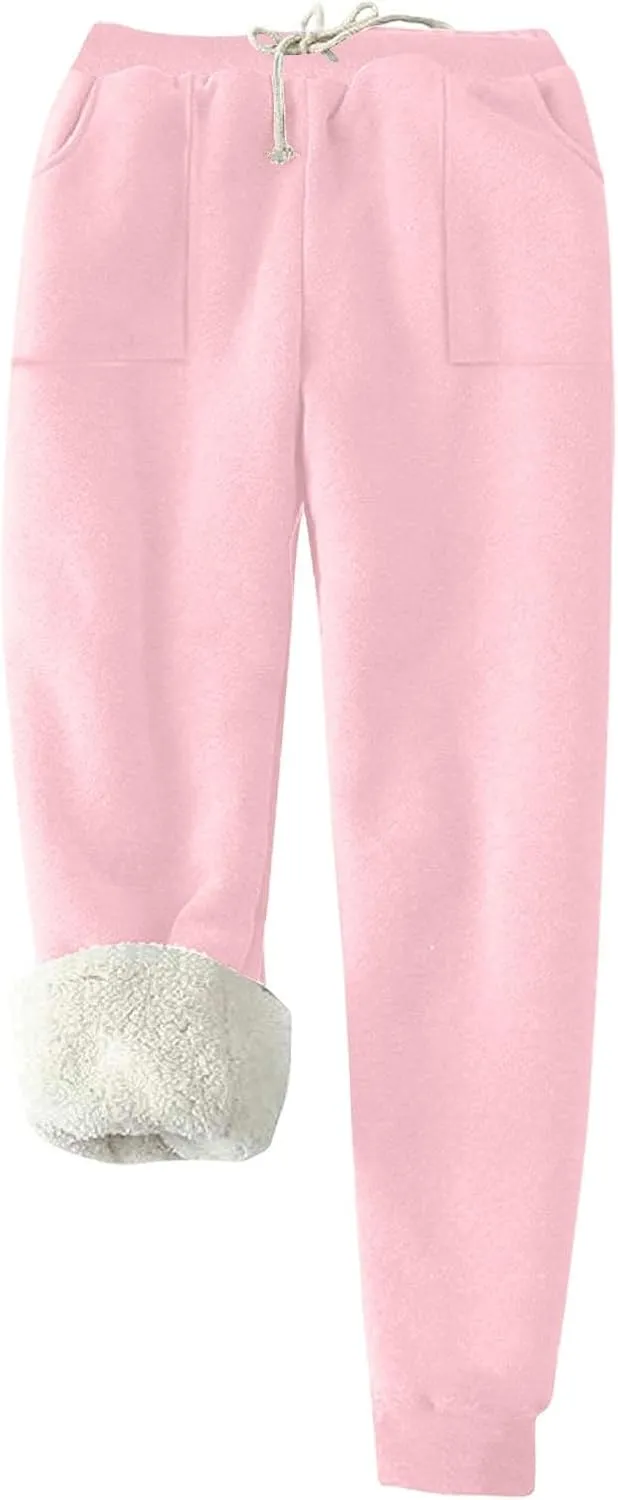 Women's Warm Fleece Lined Pants Plus Size High Waist Casual Sweatpant Solid Color Casual Fall Winter Pants