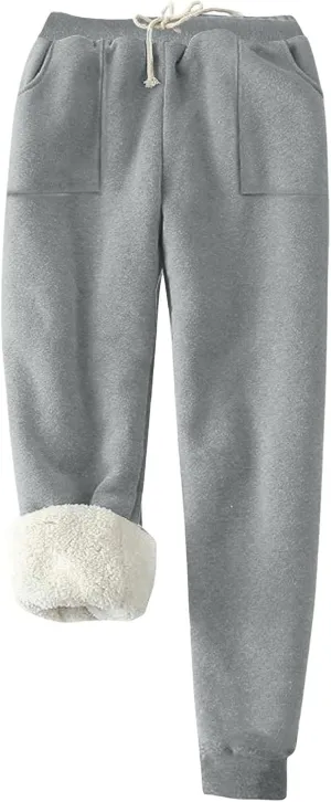 Women's Warm Fleece Lined Pants Plus Size High Waist Casual Sweatpant Solid Color Casual Fall Winter Pants