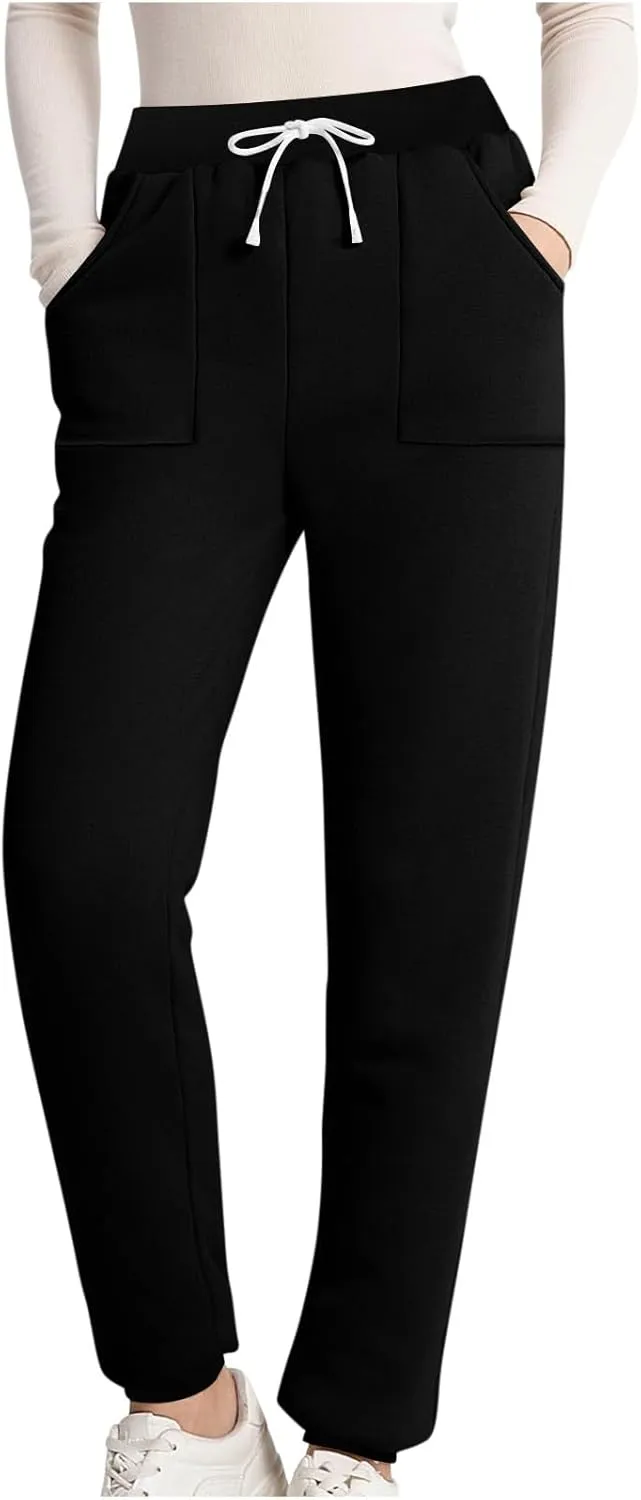Women's Warm Fleece Lined Pants Plus Size High Waist Casual Sweatpant Solid Color Casual Fall Winter Pants