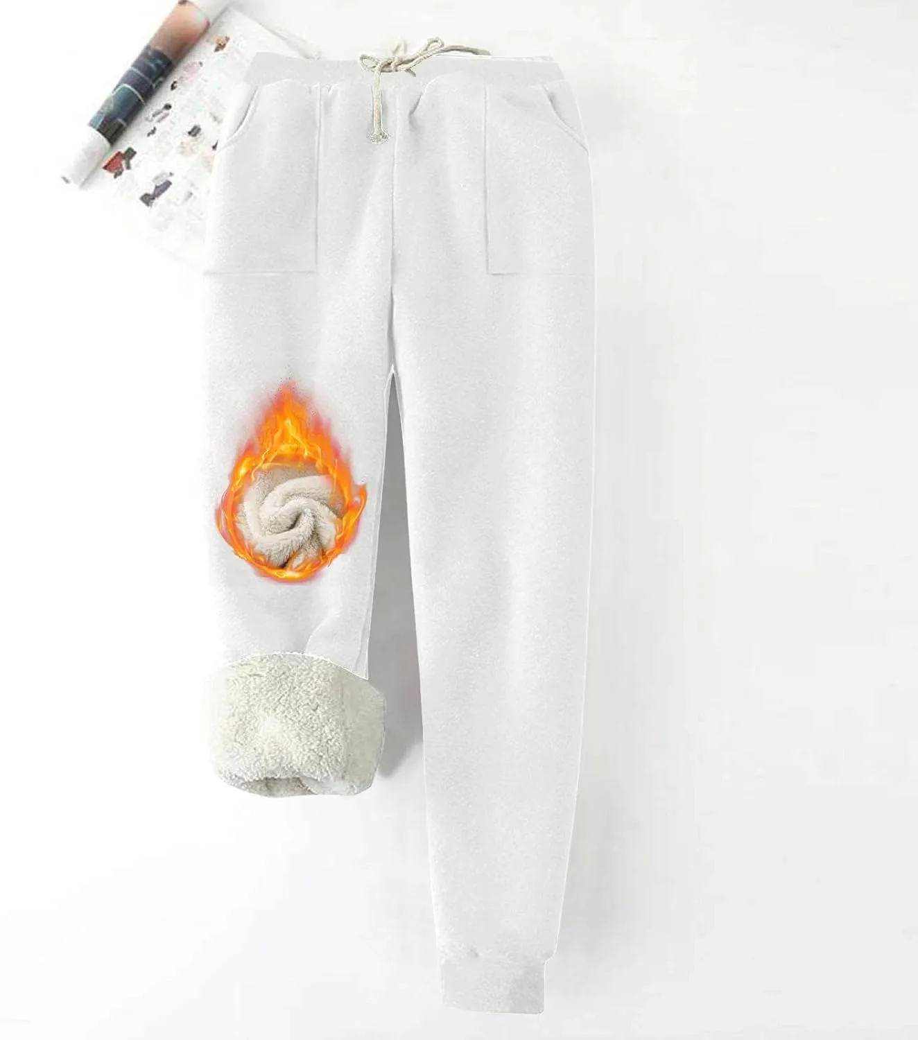 Women's Warm Fleece Lined Pants Plus Size High Waist Casual Sweatpant Solid Color Casual Fall Winter Pants