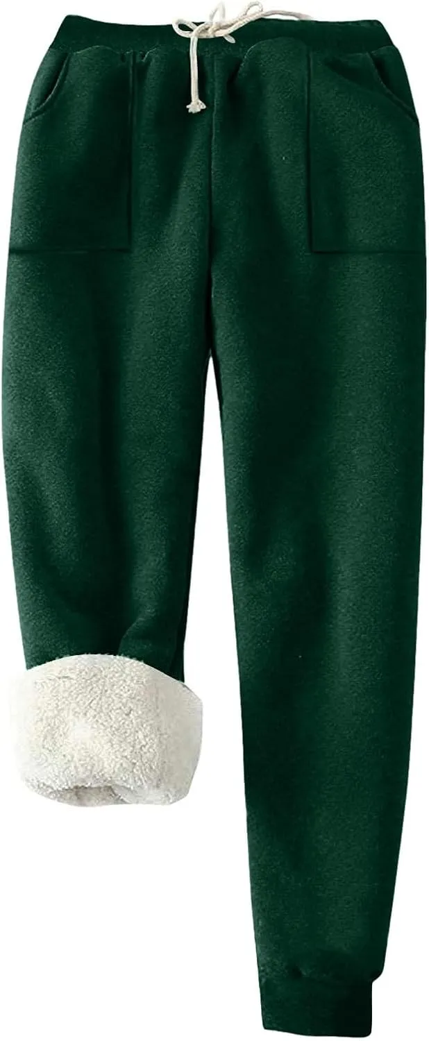 Women's Warm Fleece Lined Pants Plus Size High Waist Casual Sweatpant Solid Color Casual Fall Winter Pants