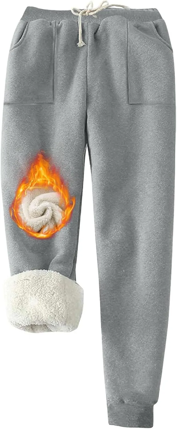 Women's Warm Fleece Lined Pants Plus Size High Waist Casual Sweatpant Solid Color Casual Fall Winter Pants