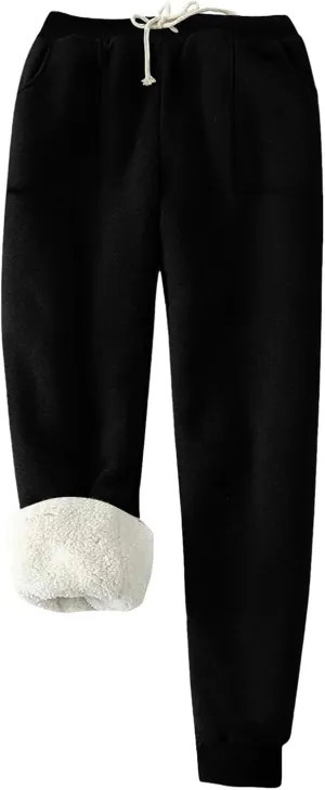 Women's Warm Fleece Lined Pants Plus Size High Waist Casual Sweatpant Solid Color Casual Fall Winter Pants