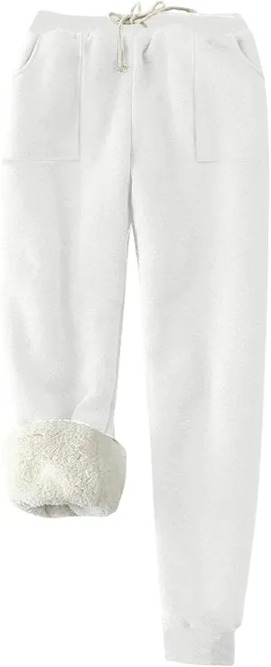 Women's Warm Fleece Lined Pants Plus Size High Waist Casual Sweatpant Solid Color Casual Fall Winter Pants