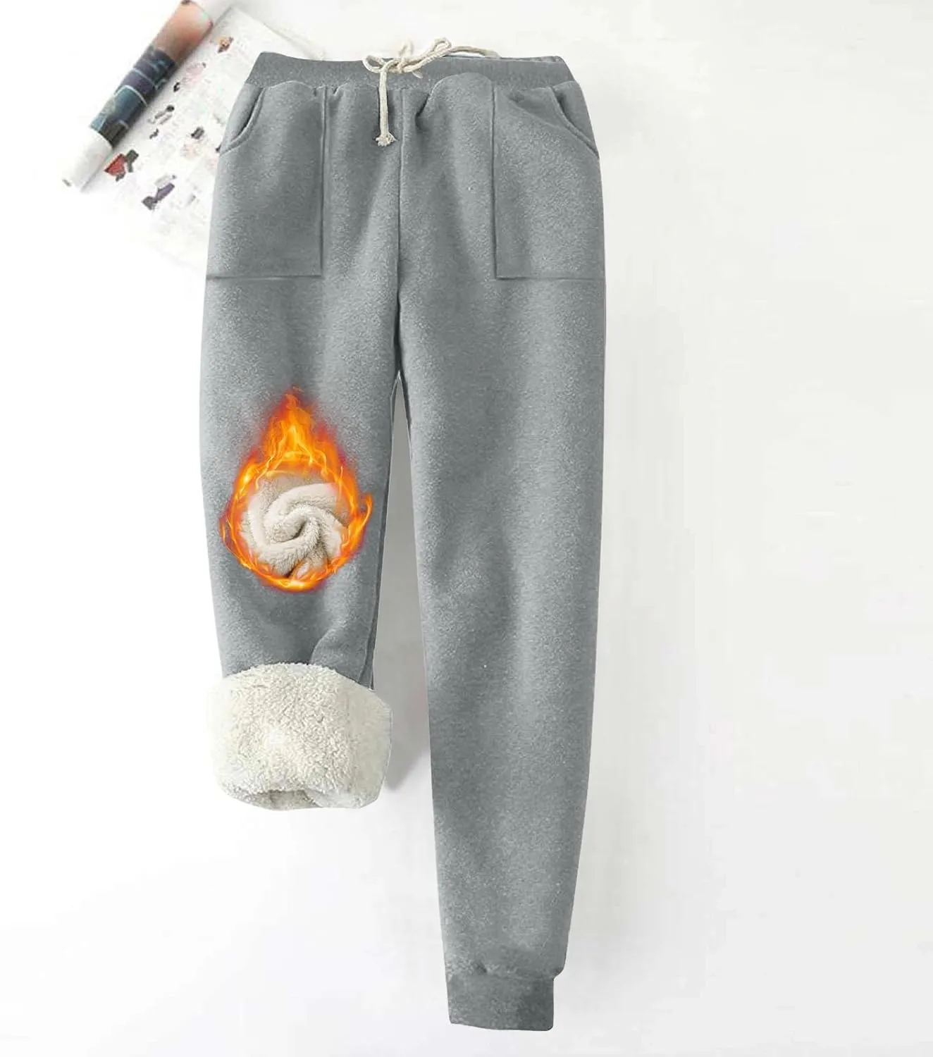 Women's Warm Fleece Lined Pants Plus Size High Waist Casual Sweatpant Solid Color Casual Fall Winter Pants
