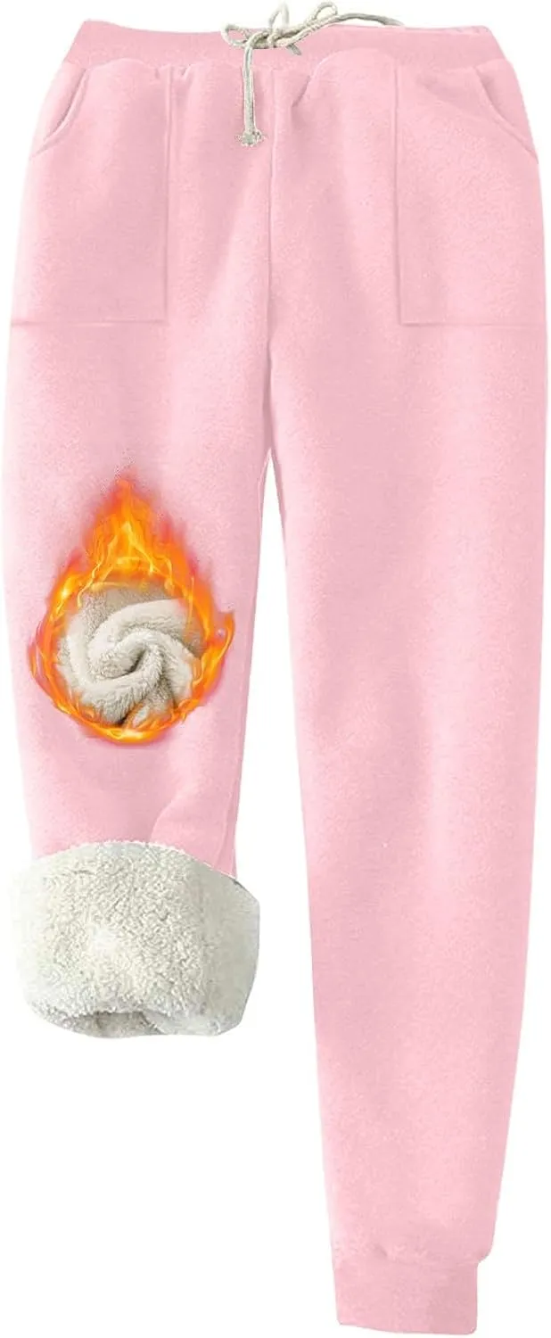 Women's Warm Fleece Lined Pants Plus Size High Waist Casual Sweatpant Solid Color Casual Fall Winter Pants