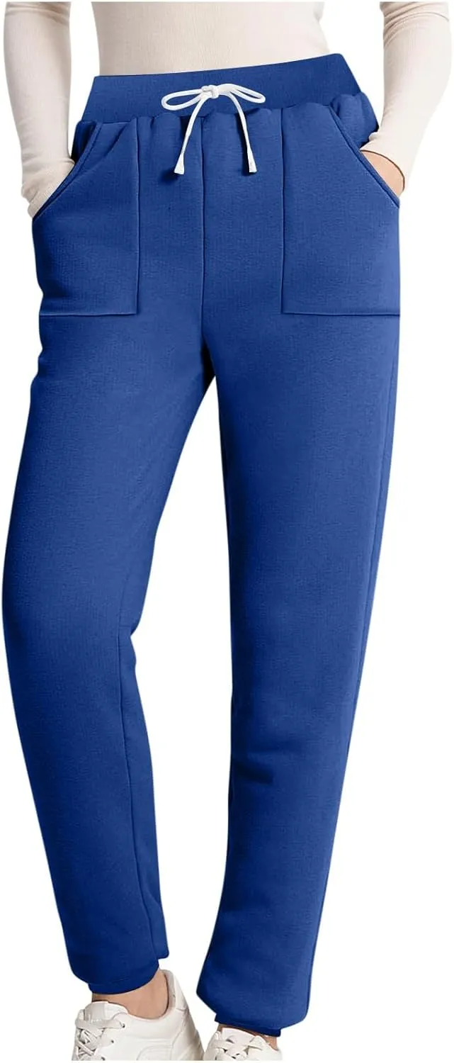 Women's Warm Fleece Lined Pants Plus Size High Waist Casual Sweatpant Solid Color Casual Fall Winter Pants