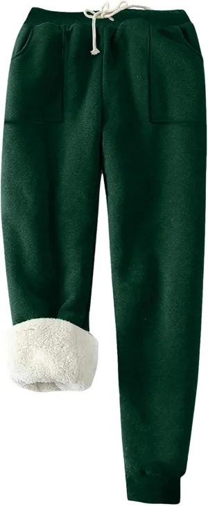 Women's Warm Fleece Lined Pants Plus Size High Waist Casual Sweatpant Solid Color Casual Fall Winter Pants
