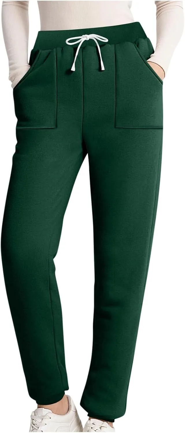 Women's Warm Fleece Lined Pants Plus Size High Waist Casual Sweatpant Solid Color Casual Fall Winter Pants