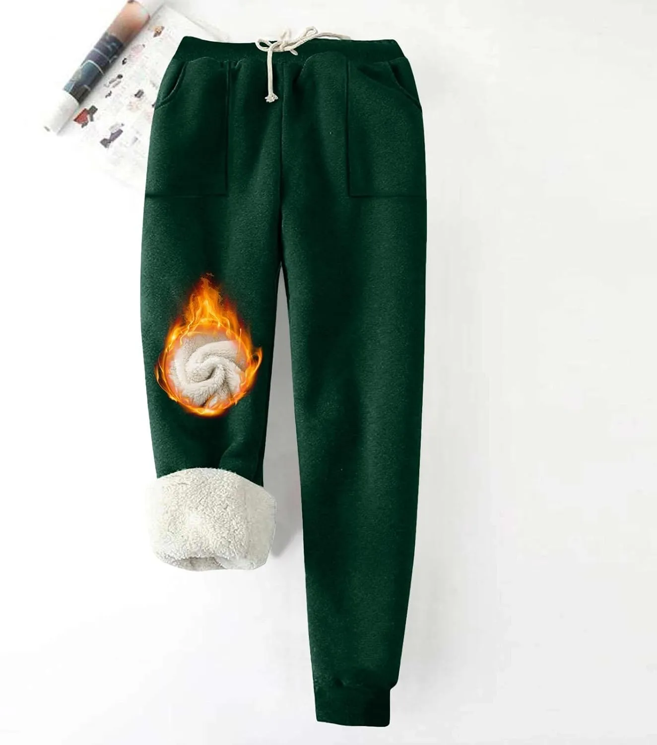 Women's Warm Fleece Lined Pants Plus Size High Waist Casual Sweatpant Solid Color Casual Fall Winter Pants